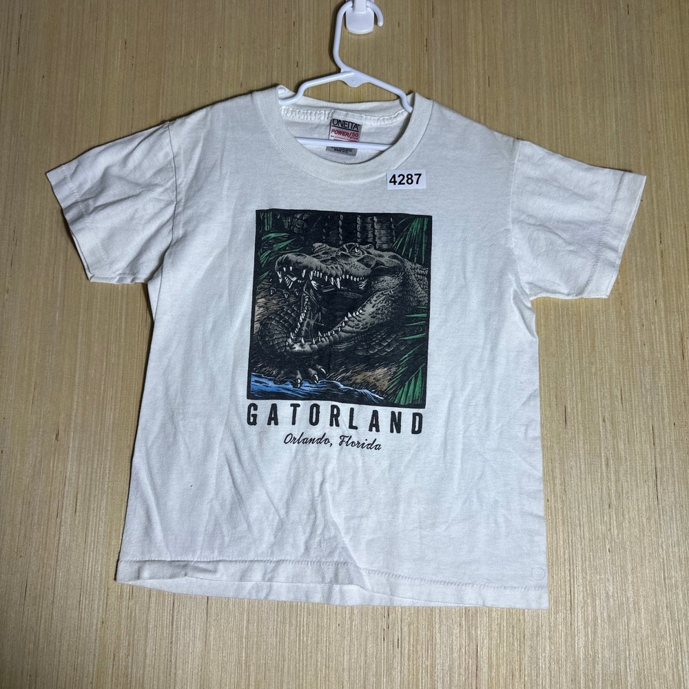 Vintage Gator land Orlando Shirt Kids Large White Short Sleeve Florida 90s